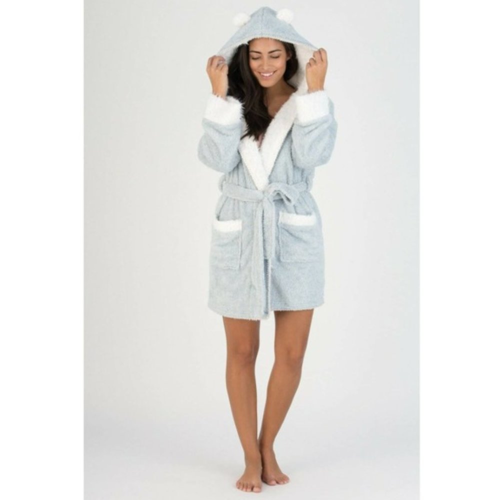 HoneyDew Intimates All Ears Hooded Short Robe XL Blue White